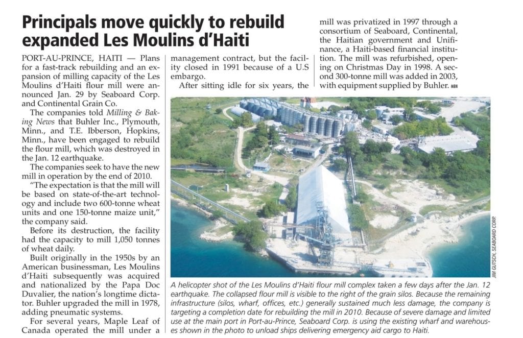 Acquired an interest in a flour mill in Haiti.